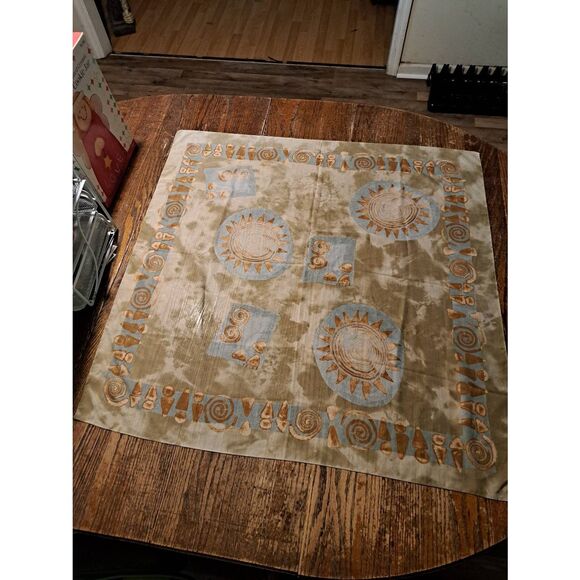 Vintage Sun Print Womens Scarf Blue Brown Tan Olive Green 34x34 No Tags - Picture 1 of 4